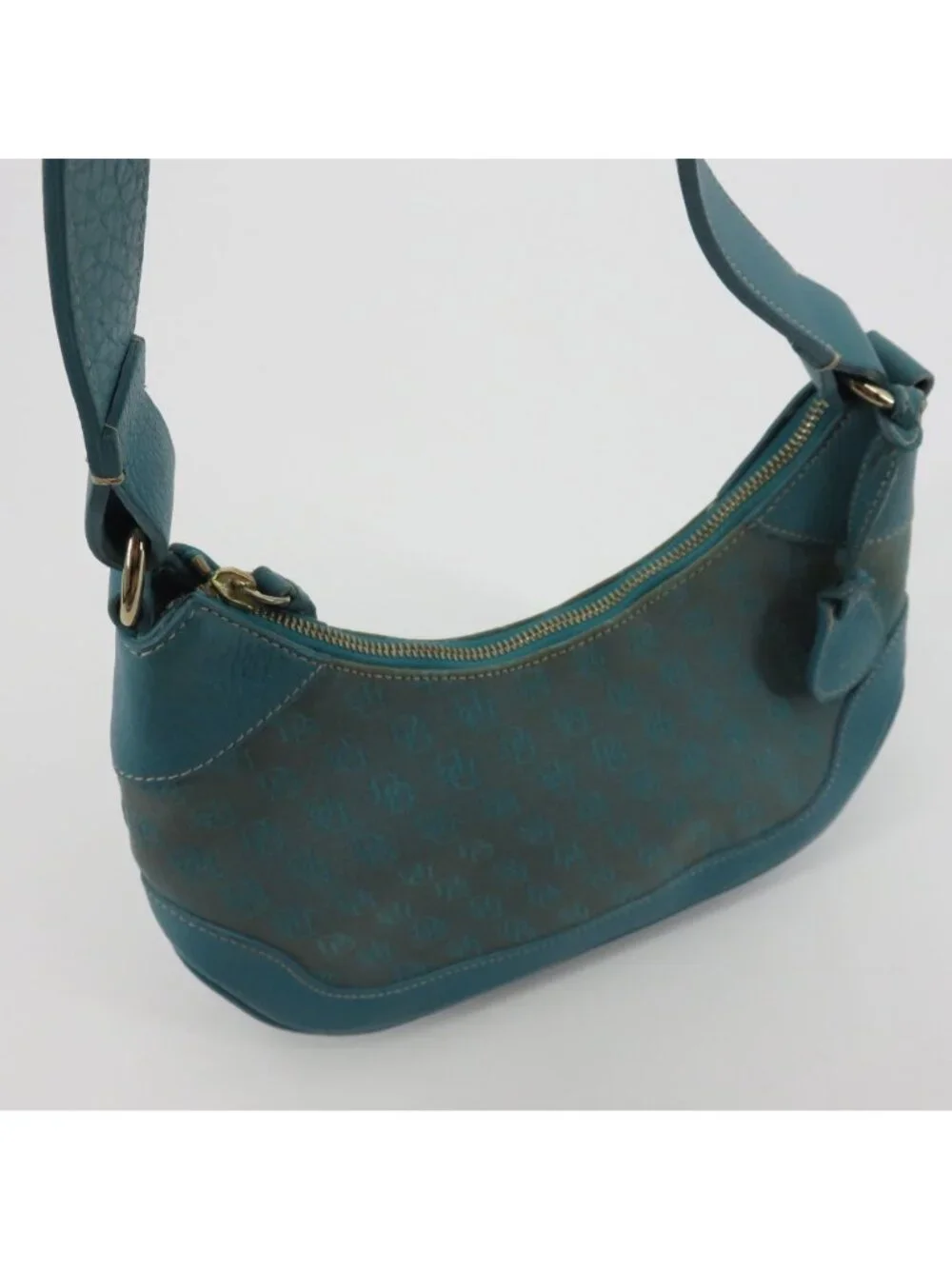 Dooney and Bourke Signature DB Logo Jacquard Hobo Shoulder Bag Blue Leather Y2K